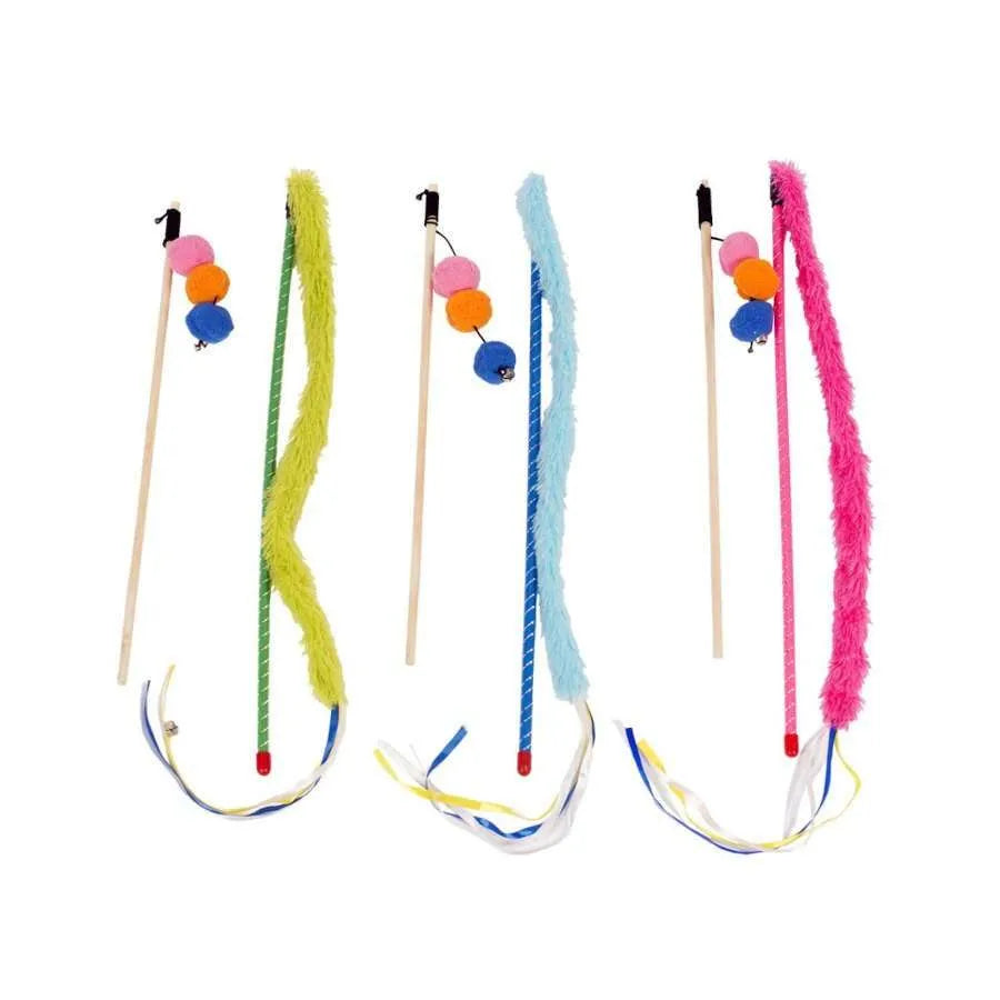 Duvo - Playing Rod Set – Plush Tail And Balls Toy For Cats, Multicolour