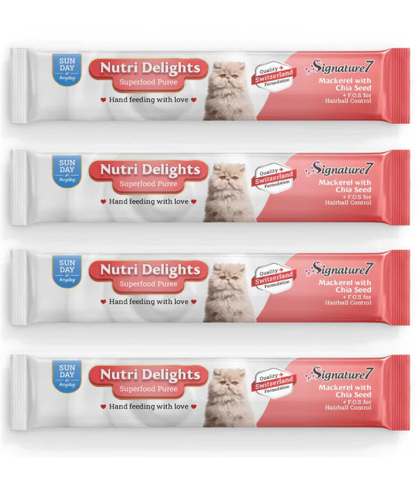Signature7 - cat Nutri Delights Mackerel With Chia Seed For Hairball Control Liquid Cat Treats 4x15g