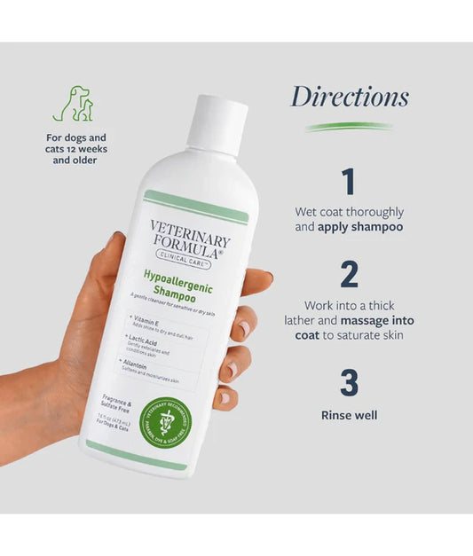 Synergy Labs - Veterinary Formula, Clinical Care Hypoallergenic Shampoo for Dogs and Cats, Fragrance-Free for Allergies - 473ml