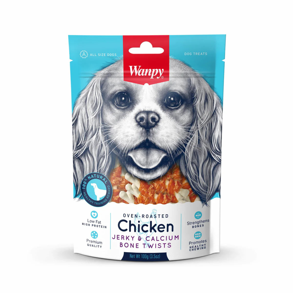 Wanpy - dog Premium Treats Oven-Roasted Chicken Jerky & Calcium Bone Twists