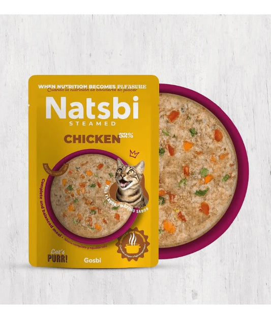 Gosbi - cat Natsbi Steamed, Chicken in Broth Fresh Food – Grain-Free, Complete Meal for All Life Stages – 80g