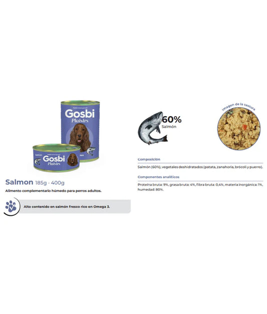 Gosbi - dog Plaisirs, Grain-Free Salmon Senior Complementary Wet Food – Hypoallergenic, Monoprotein, All-Natural 185g