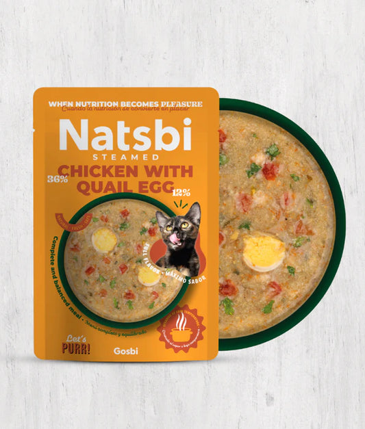 Gosbi - cat Natsbi, Steamed Cat Food, Chicken with Quail Egg, Grain-Free, High-Protein - 80g