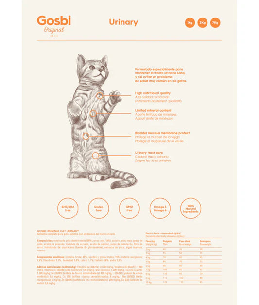 Gosbi - cat Original, Chicken, Salmon, and Tuna, Adult Dry Food – Sterilized, Urinary Care 1kg-3kg-7kg