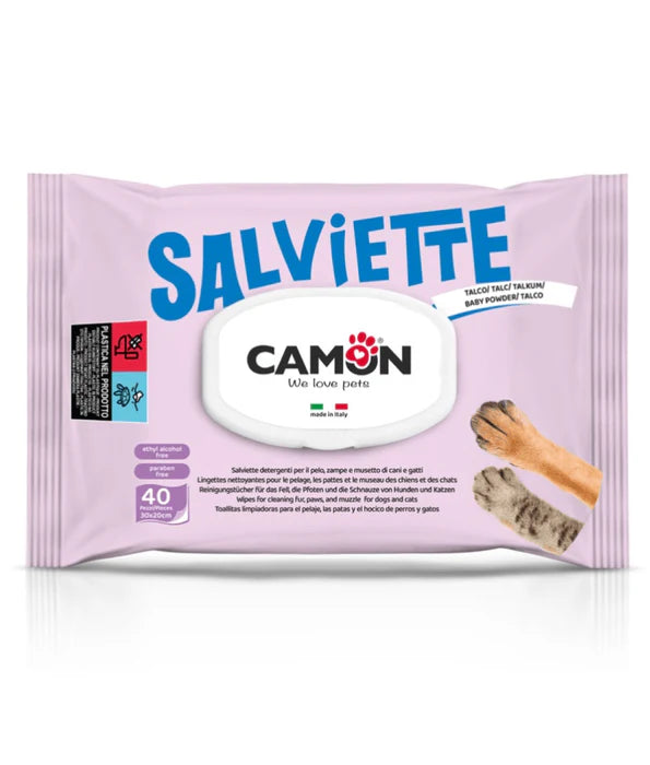 Camon - Maxi Salviette Cleansing Pet Wipes Talco – Alcohol & Paraben Free - 40 Sheets