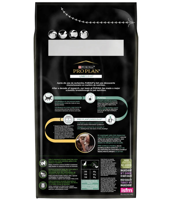 Purina Pro Plan - cat LiveClear, Sterilised Adult Cat Food, Rich in Turkey, Allergen-Reducing & Urinary Care - 1.4 kg