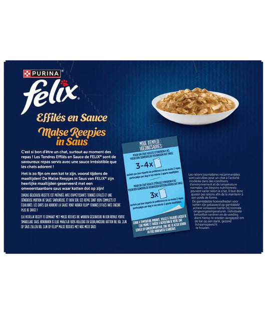 Purina Felix - cat Tendres Effilés en Sauce Adult Wet Food – Beef, Chicken, Lamb & Duck, Adult 12x85g