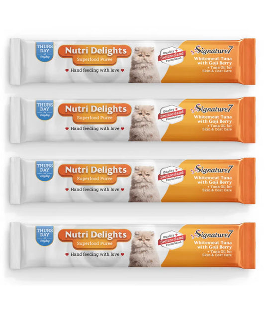 Signature7 - cat Nutri Delights Thursday Whitemeat Tuna with Goji Berry For Skin and Coat Care Liquid Cat Treats 4x15g