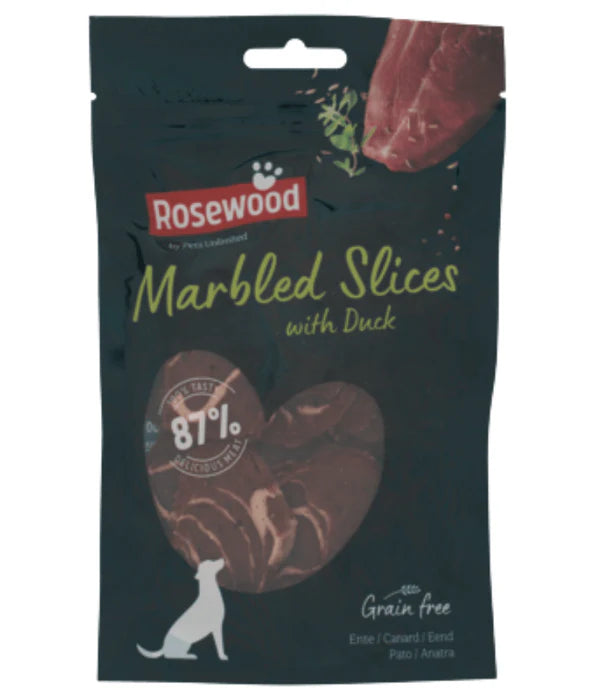 Pets Unlimited - dog Rosewood Marbled Slices With Duck for Adult Dogs - Grain Free 100 g