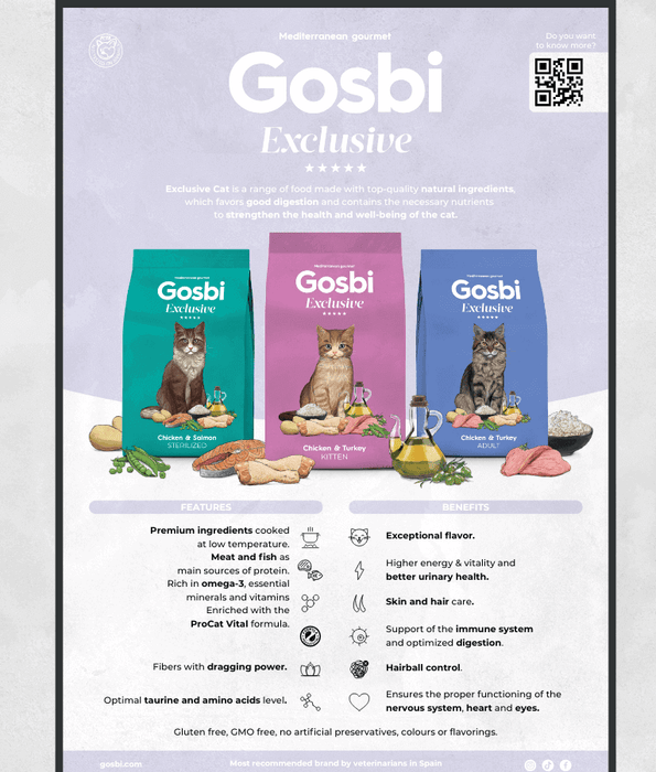 Gosbi - cat Exclusive, Chicken and Turkey Adult Dry Food – Hair and Skin Support 1.5kg-6kg