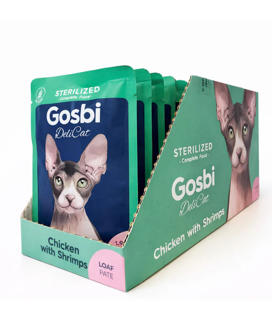 Gosbi - DeliCat, Chicken and Shrimp Sterilized Complete Adult Wet Cat Food – Loaf Pâté, Grain-Free, Low-Calorie – 70g
