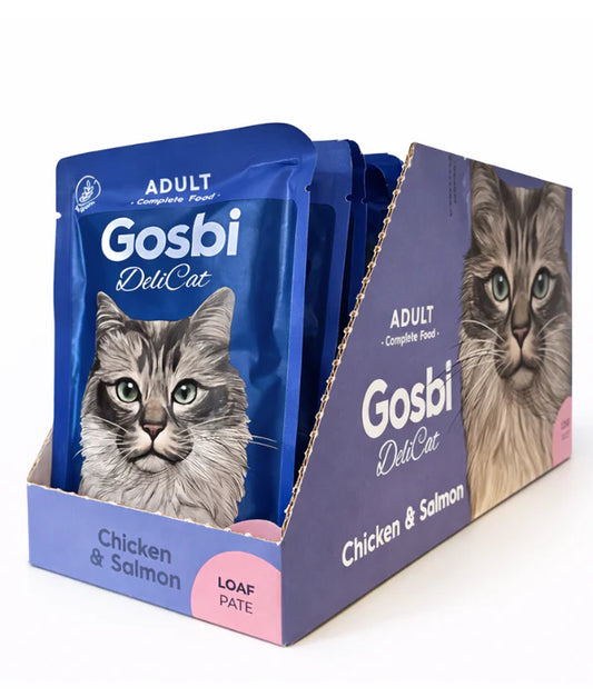 Gosbi - DeliCat, Chicken and Salmon Complete Adult Wet Cat Food – Loaf Pâté, Grain-Free – 70g