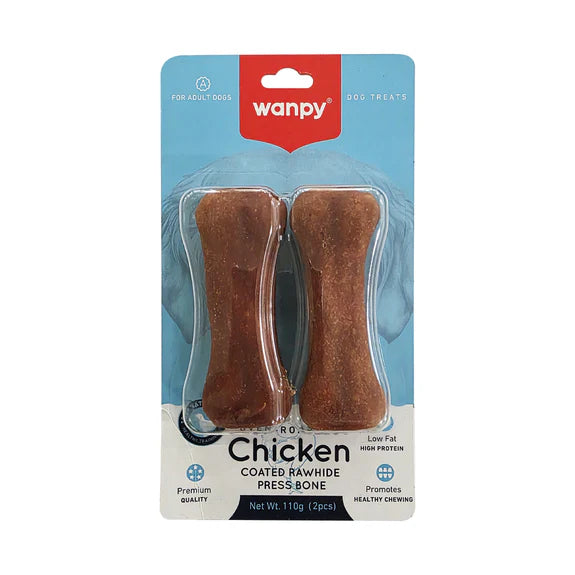 wanpy - dog chicken coated rawhide press bone 2pcs 110g
