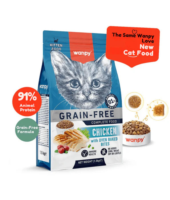 Wanpy - cat Grain-Free Chicken Kitten Food, High Animal Protein, Digestive Support - 1.5 kg
