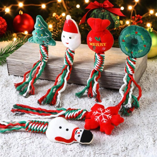Christmas Noble Pet - Christmas Cotton Rope Dog Chew Toy, Santa Design – 32 cm