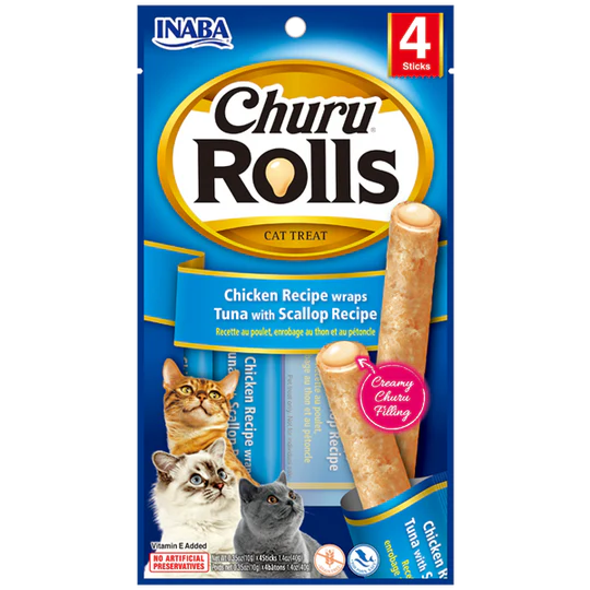 inaba - cat Churu Rolls Chicken Recipe Wraps Tuna with Scallop 4 Sticks