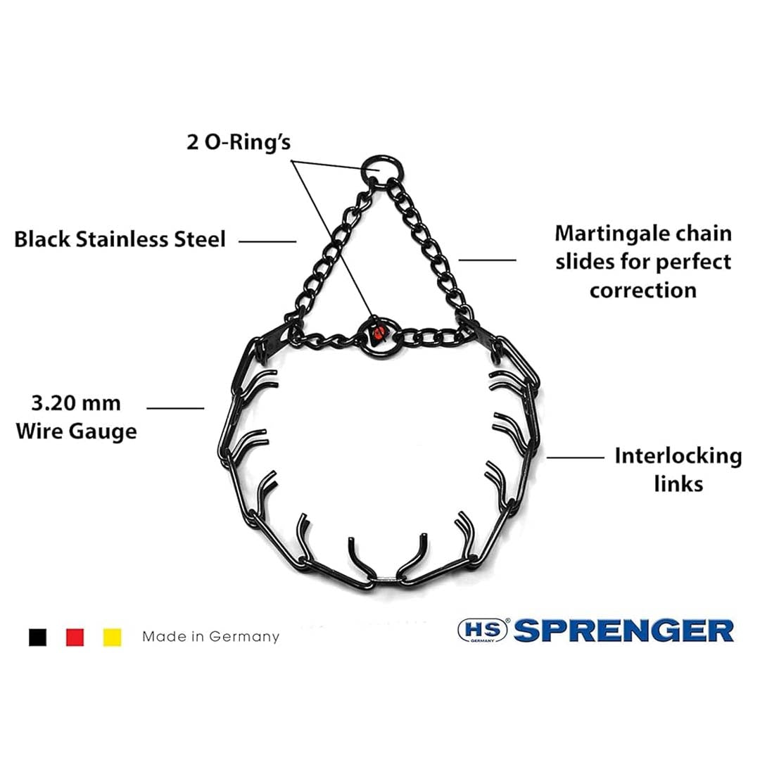Hs Sprenger - ULTRA-PLUS Training Collar with Center Plate, Assembly Chain, and Swivel Ring - Stainless Steel Black