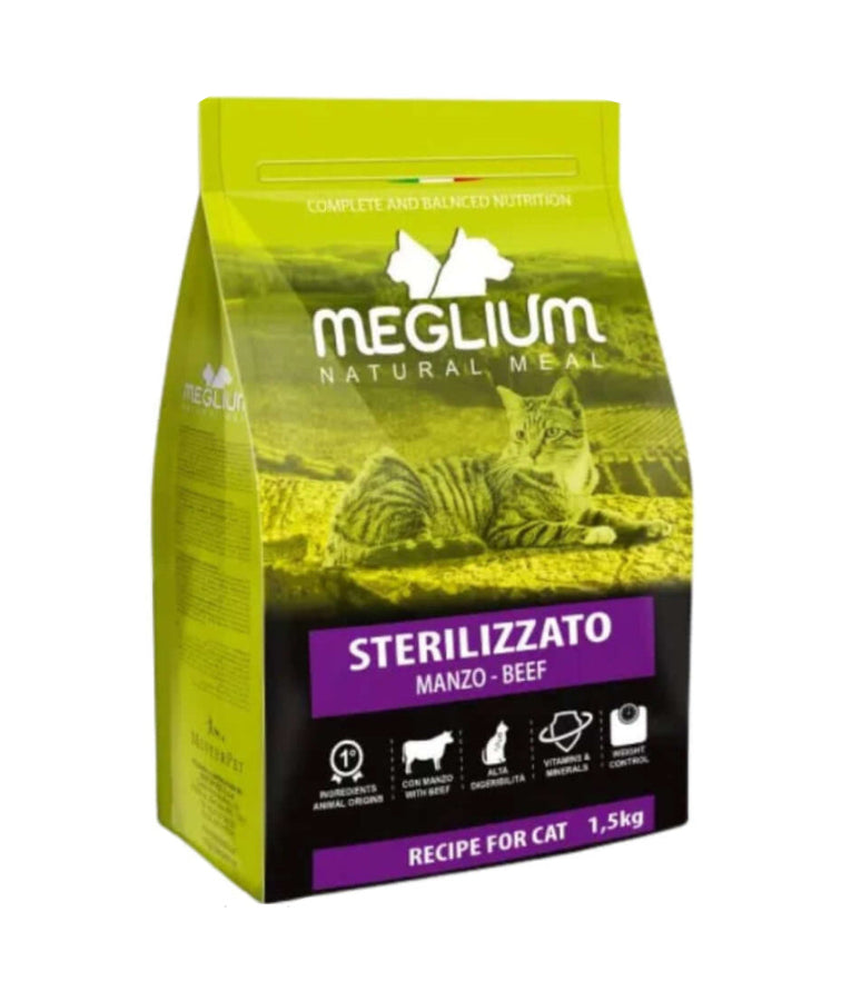 Meglium - Cat Natural Meal With Beef, Sterilised, Weight Management, Adult, Dry Cat Food - 1.5kg