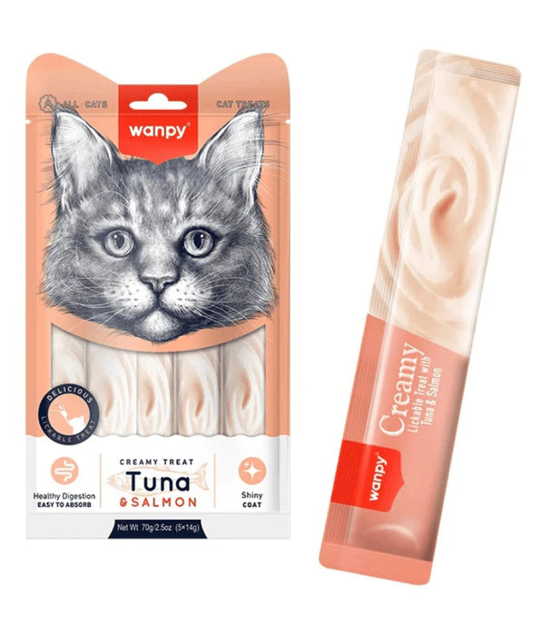 Wanpy - cat Creamy Tuna & Salmon Liquid Cat Treat, Easy Digestion, Vitamin Enriched, All Life Stages - 70 g