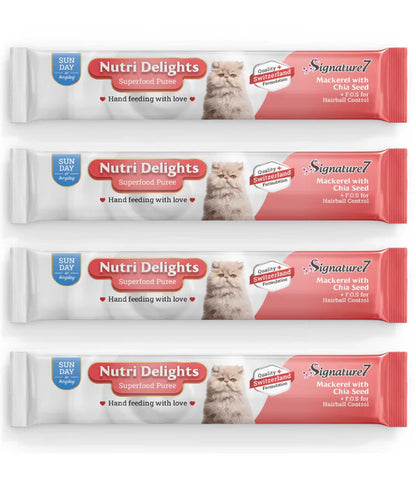 Signature7 - cat Nutri Delights Mackerel With Chia Seed For Hairball Control Liquid Cat Treats 4x15g