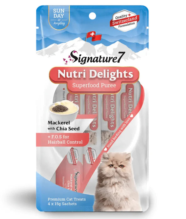 Signature7 - cat Nutri Delights Mackerel With Chia Seed For Hairball Control Liquid Cat Treats 4x15g
