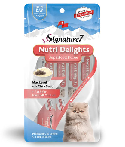Signature7 - cat Nutri Delights Mackerel With Chia Seed For Hairball Control Liquid Cat Treats 4x15g