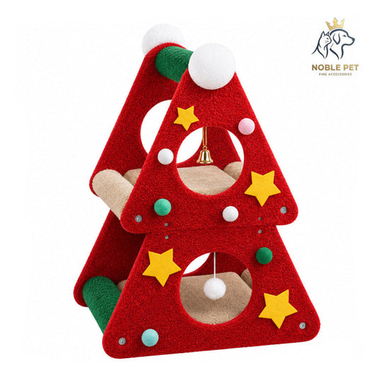 Christmas Noble Pet - Christmas Tree Cat Scratcher with Play Holes & Hanging Toys – 57 cm