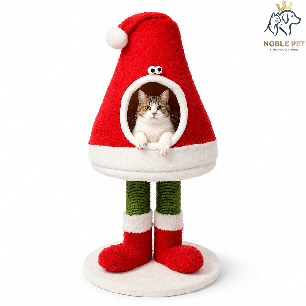 Christmas Noble Pet - Cat Bed & Sisal Scratching Post 2-in-1 Santa Hat – 75 cm