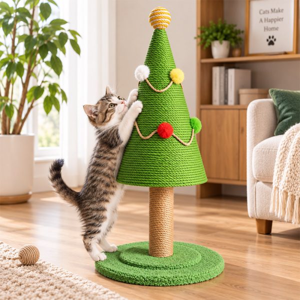 Christmas Noble Pet - Christmas Tree Sisal Scratching Post with Pom-Poms – 67 cm