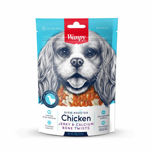 Wanpy - dog Premium Treats Oven-Roasted Chicken Jerky & Calcium Bone Twists