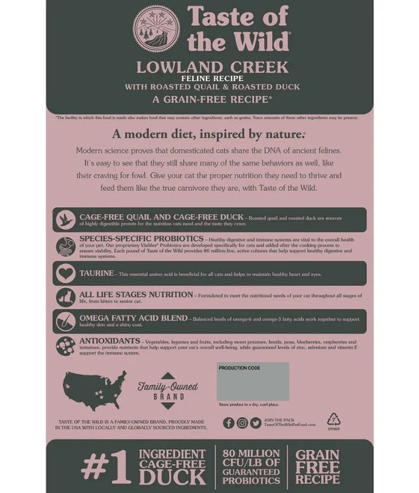 Taste Of The Wild - cat Lowland Creek Feline Recipe with Roasted Quail & Roasted Duck 2 kg