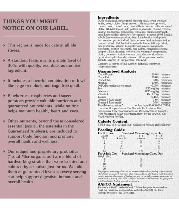 Taste Of The Wild - cat Lowland Creek Feline Recipe with Roasted Quail & Roasted Duck 2 kg