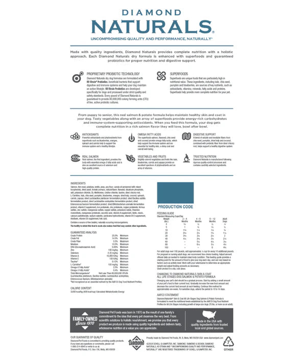 Diamond Naturals - dog Skin & Coat, For Medium and Large Breeds, All Life Stages Dry Dog Food, With Salmon - 2Kg, 15Kg