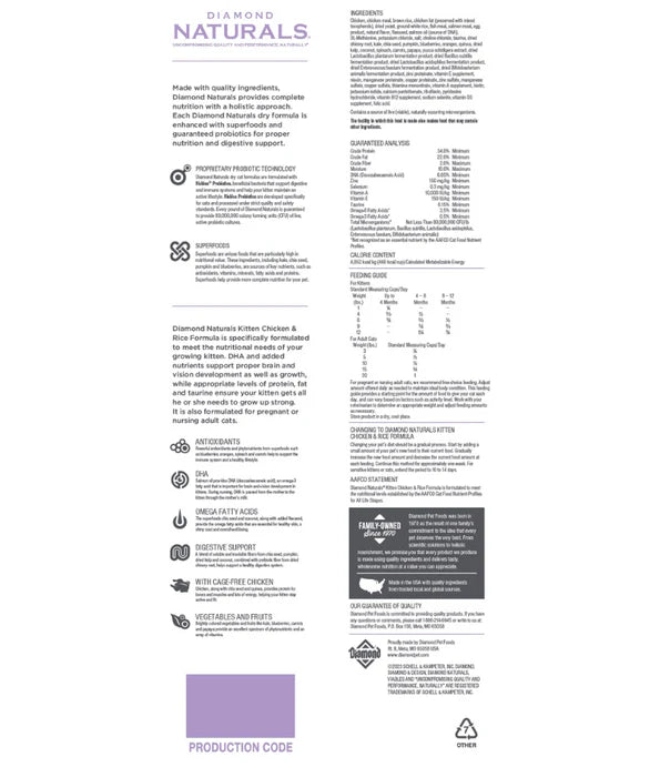 Diamond Naturals - cat Indoor Kitten & Nursing Mother Cat Food with Chicken 3kg