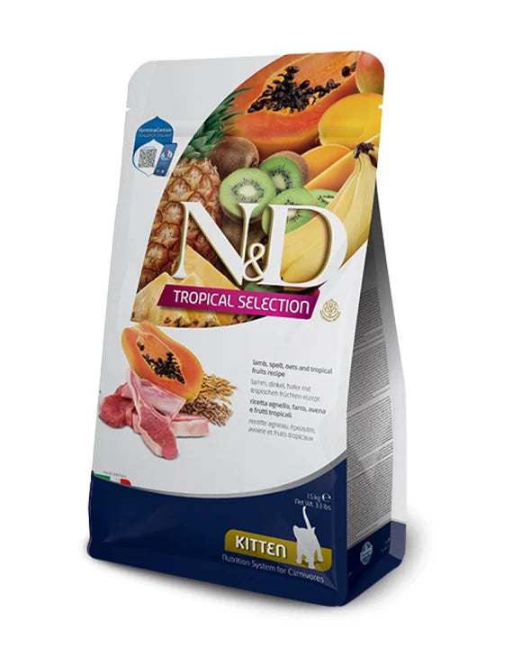Farmina - cat N&D Tropical Selection, Dry Cat Food - Lamb, Spelt, Oats, and Tropical Fruits Kitten 1.5kg