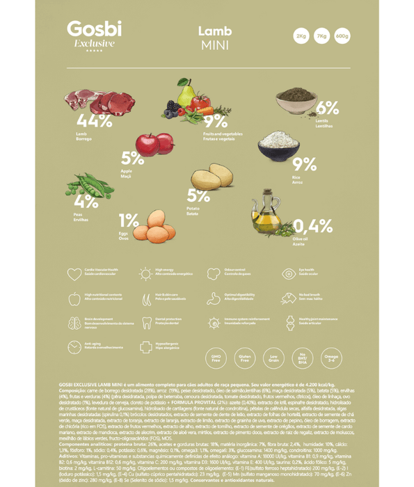 Gosbi - dog Exclusive, Hypoallergenic Lamb Adult Dry Food For Mini and Small Breeds 2kg-7kg