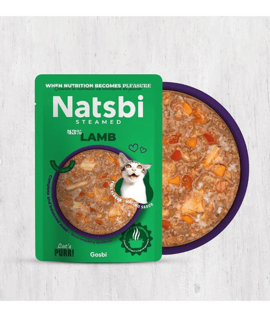 Gosbi - cat Natsbi Steamed, Lamb in Broth Fresh Food - Grain Free, Complete Meal for All Life Stages - 80g