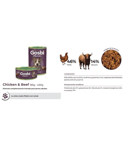 Gosbi - dog Plaisirs, Grain-Free Chicken & Beef Adult Complementary Wet Food 185g