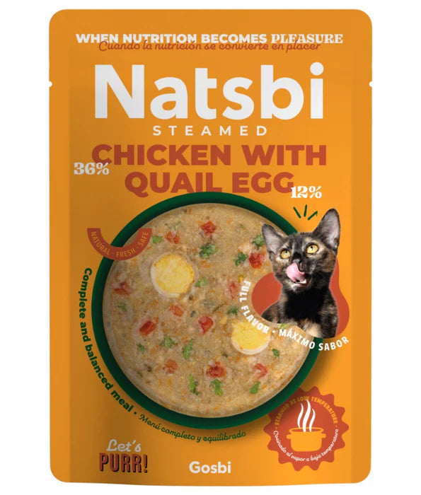 Gosbi - cat Natsbi, Steamed Cat Food, Chicken with Quail Egg, Grain-Free, High-Protein - 80g