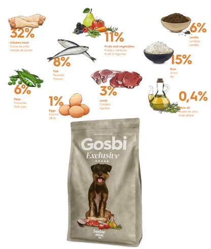 Gosbi - dog Exclusive, Senior Mini, Chicken, Lamb & Fish Dry Food, Joint & Digestive Support - 2kg