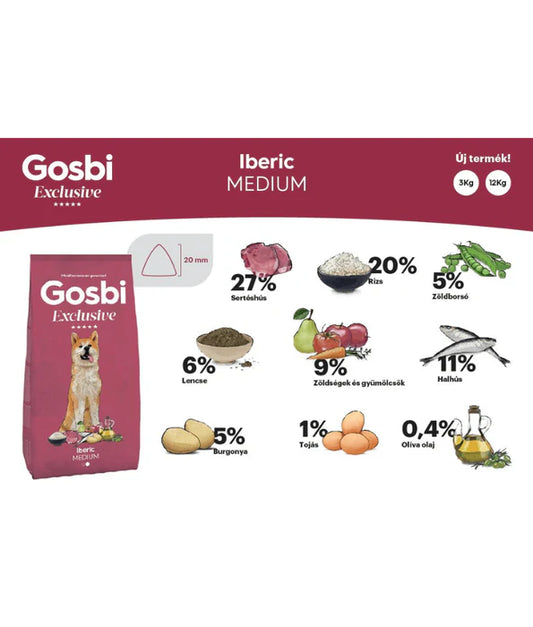 Gosbi - DOG Exclusive, Iberic Pork, Adult Dry Food For Medium Breeds - 3kg, 12kg
