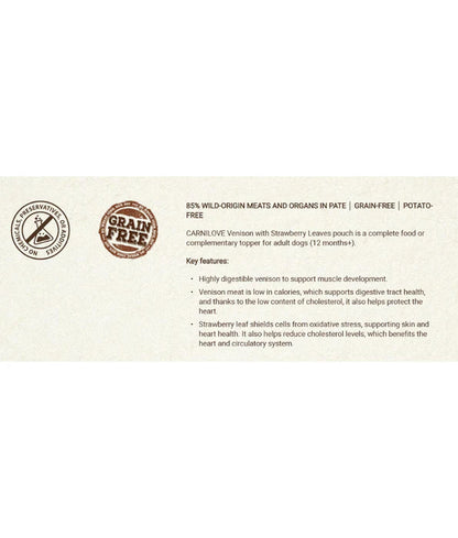 Carnilove - dog Venison with Strawberry Leaves Pate, Adult Wet Food - 300g