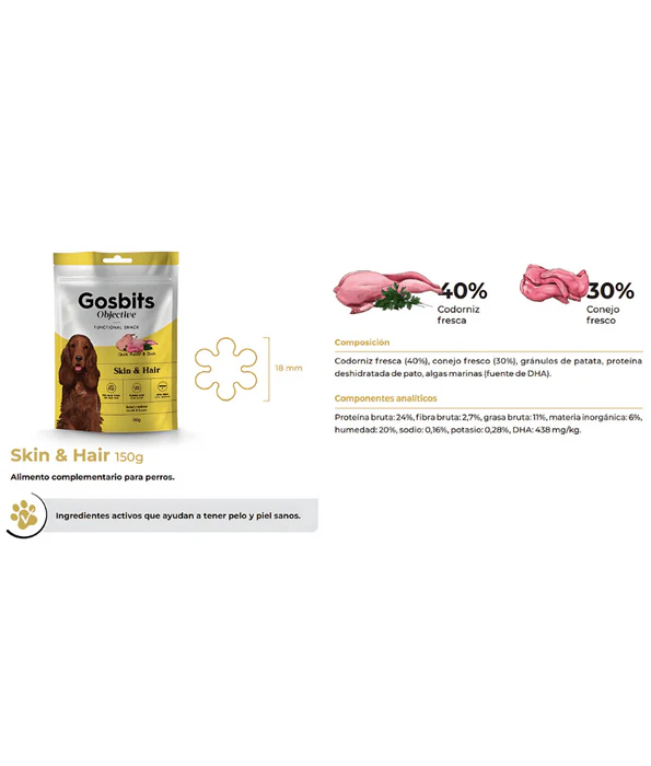 Gosbi - dog Gosbits Objective, Quail, Rabbit & Duck Adult Treats – Skin and Hair, Healthy & Dense Coat All Natural 150g