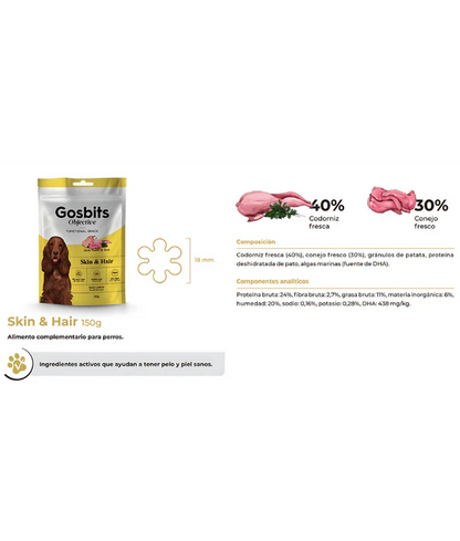 Gosbi - dog Gosbits Objective, Quail, Rabbit & Duck Adult Treats – Skin and Hair, Healthy & Dense Coat All Natural 150g