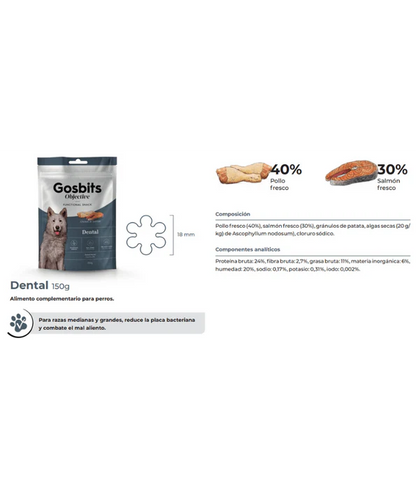 Gosbi - dog Gosbits Objective, Chicken & Salmon Adult Treats – Dental, Reduce Bad Breath and Plaque Formation, All Natural 150g