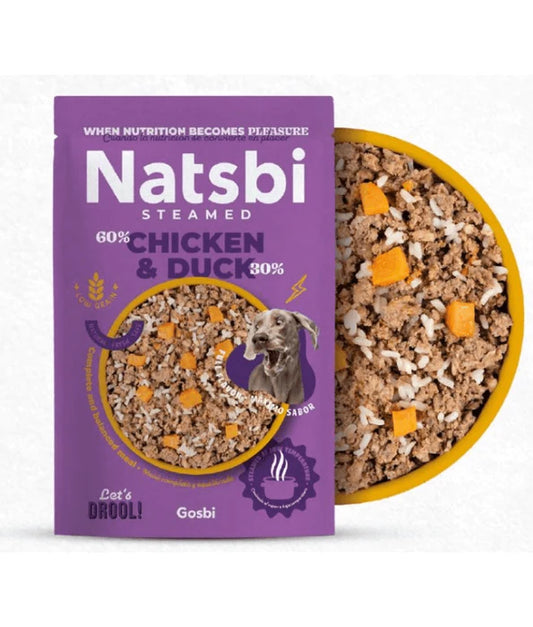 Gosbi - dog Natsbi Steamed, Duck and Chicken Fresh Food For Adults and Puppies – With Wholegrain Rice, All Natural Meal 200g-500g