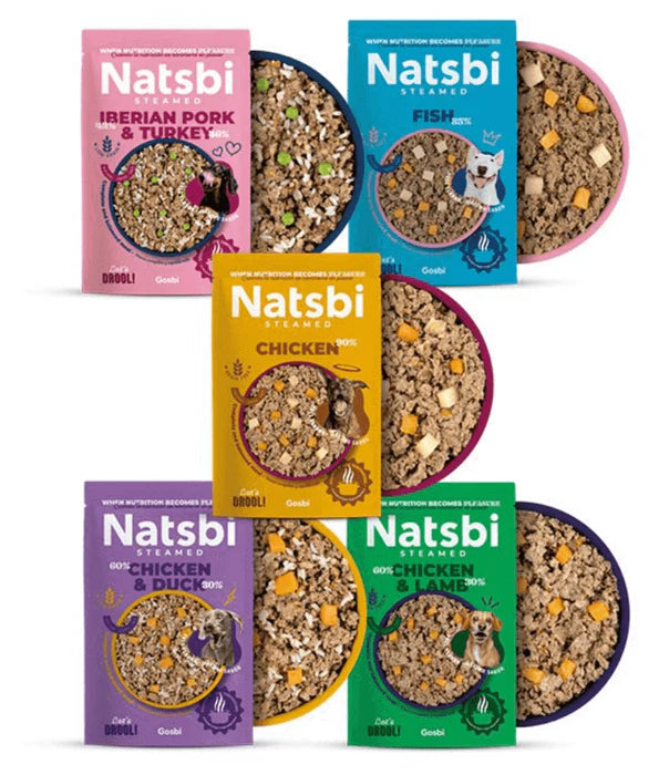 Gosbi - dog Natsbi Steamed, Turkey and Pork Fresh Food For Adults and Puppies – With Wholegrain Rice, All Natural Meal 200g-500g