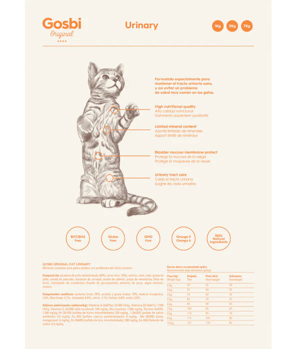 Gosbi - cat Original, Chicken, Salmon, and Tuna, Adult Dry Food – Sterilized, Urinary Care 1kg-3kg-7kg