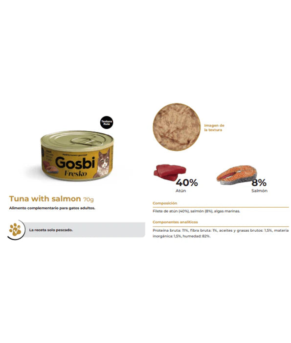 Gosbi - cat Fresko, Tuna and Salmon Adult Complementary Wet Food – Grain-Free 70g