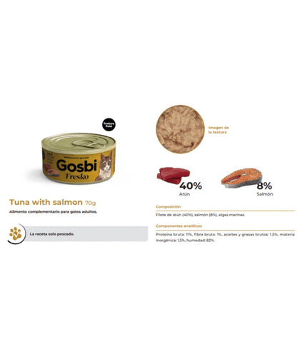 Gosbi - cat Fresko, Tuna and Salmon Adult Complementary Wet Food – Grain-Free 70g